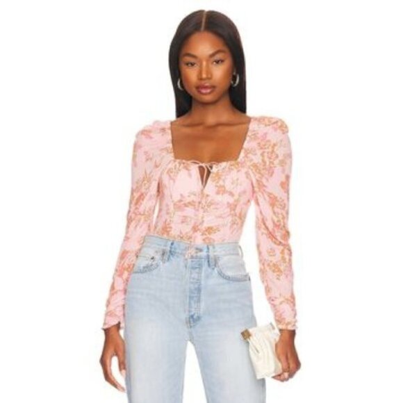 Free People Tops - Free People Womens Hilary Printed Long Sleeve Pink Floral Top Medium